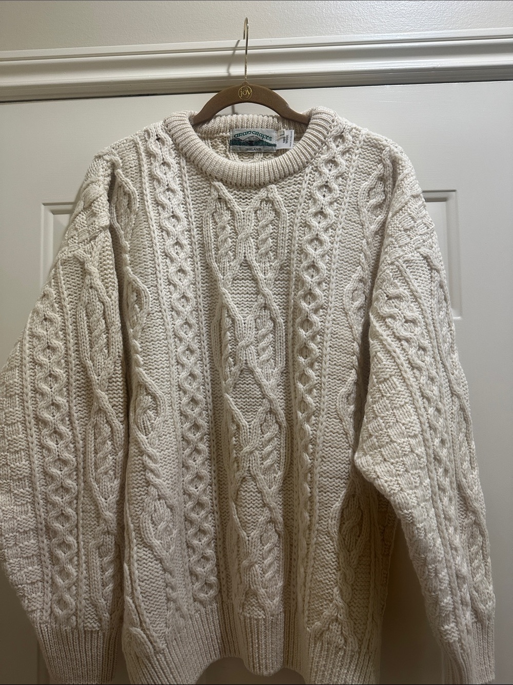 Aran Crafts Cream Cable Knit Crewneck Sweater